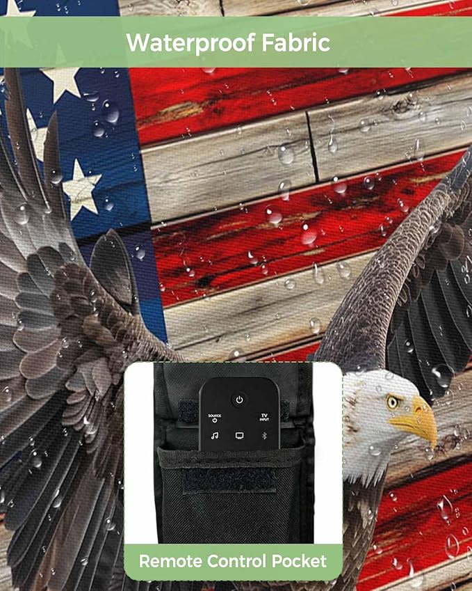 DecorLovee Retro American Flag Outdoor TV Cover 30 to 32 Inches Weatherproof & Waterproof, Blue Red USA Flag Outdoor TV Enclosure with Remote Control Pocket, Eagle TV Screen Protectors for Outside TV