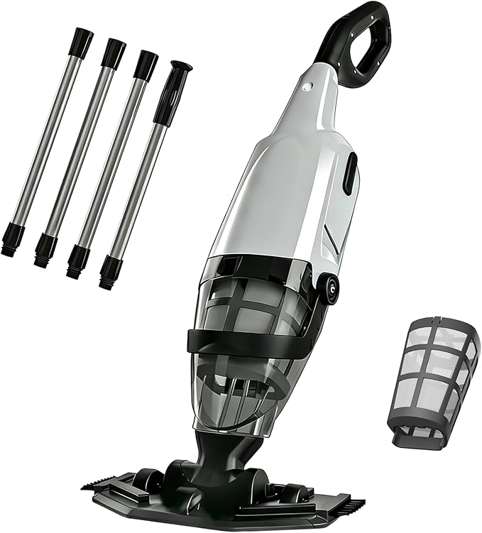 Cordless Handheld Pool Vacuum for Above Ground Pool, Pool Cleaner with 18 GPM & 60-90 Mins, 7.2 FT Section Pole Ideal for Leaves Dirt Sand, Hot Tub Spa Above Ground Pools In-ground Pools, Off-White