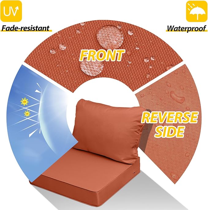 AAAAAcessories Outdoor Seat Cushions for Chairs, Fade-Resistant, Waterproof Patio Furniture Replacement Cushions, 22" x 22" x 3" + 22" x 17", Rust