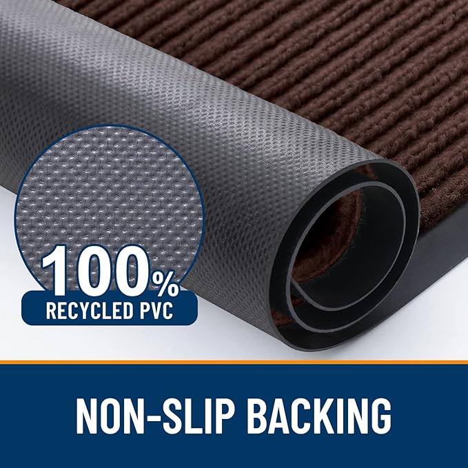 OLANLY Front Door Mat Indoor Outdoor Entrance, 2-Pack 29.5 x 17 Inch, Waterproof Heavy Duty Doormat, Fade Resistant, Low Profile, Easy Clean Patio Porch Welcome Floor Mats for Entry, Brown
