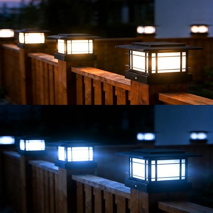 Dynaming 4x4 Solar Post Cap Lights Outdoor with 2 Color Modes, Fence Post Solar Lights Black Shell Fit for Vinyl/Wooden Posts, High Brightness SMD LED Lighting Decor for Garden Deck Patio, 8 Pack