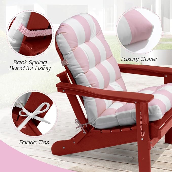 Crestlive 50x20x4 Inch Adirondack Chair Cushion Outdoor Rocking Chair Cushions Water Resistant High Back Patio Thick Replacement Cushions Pink Stripe