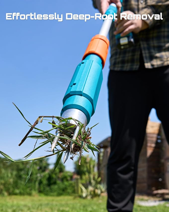 2026 Upgraded Electric Weed Puller Tool, 20V Battery Powered Stand Up Weeder with 2x2.0Ah, Adjustable Handle, 3-Claw Steel Head, Crabgrass Puller for Garden, Great Gift for Mom Dad Grandma Grandpa
