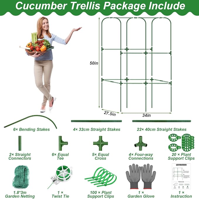 Cucumber Trellis for Raised Bed 50 x 34 Inch U-Shape Garden Trellis for Climbing Plants Outdoors Metal Garden Cucumbers Arch Trellis, Cucumber Plant Support for Tomato, Pea, Zucchini, Vine Flower