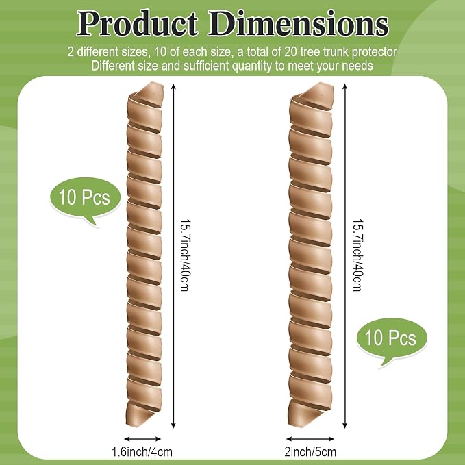 Wesiti 20 Pcs Tree Trunk Protector Plastic Spiral Trunk Tree Wrap Guard Bark Tube Protectors to Protect Bark Saplings from Deer Cats Rodents Rabbit Mowers (Light Brown)