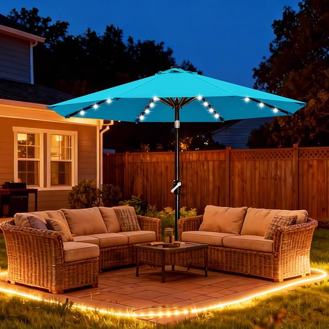 ABCCANOPY Durable Solar Led Patio Umbrellas with 32LED Lights 10FT (Turquoise)