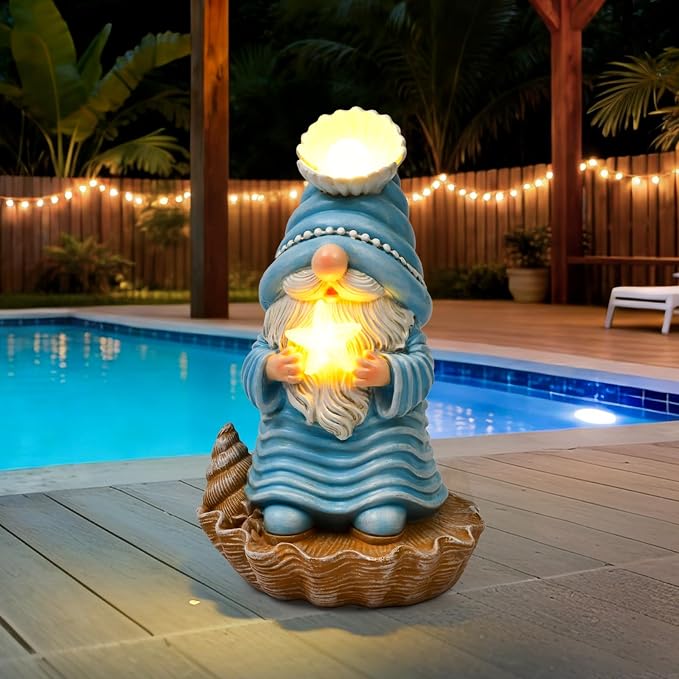 GIGALUMI Garden Gnomes, Solar Statue Outdoor Decor, Gnome Gifts Decoration with LED for Patio Yard Lawn Balcony, Christmas/Birthday Gift for Mom Women