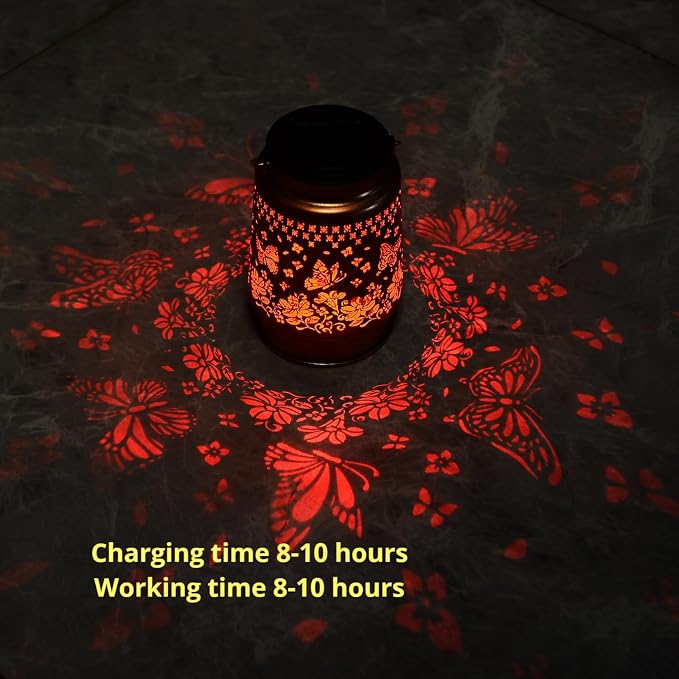 Butterfly Solar Colorful Lanterns Outdoor Waterproof Hanging, Gifts for Mom Grandma Women, Automatic Color Changing Light, Metal Decor Lanterns for Garden Patio Yard Lawn Backyard