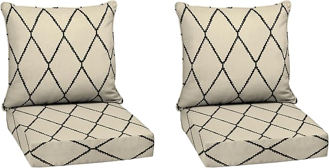 Arden Outdoor Deep Seat Cushion Set (2-Pack), 24 in x 24 in, Weather-Proof, Rain-Proof, Fade Resistant Patio Cushion for Chair, Sofa, and Couch Tan Diamond Trellis