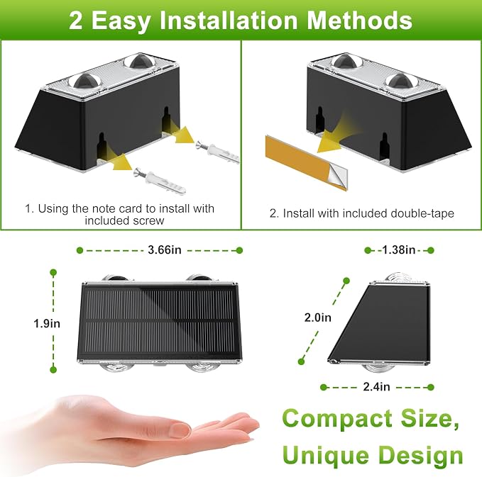 LANSOW Solar Fence Lights 8 Pack, Solar Powered Lights Outdoor Waterproof, 9-Mode Warm/Cool White & RGB Up-Down Led Spot Wall Lights Dusk to Dawn Decor for Backyard, Deck, Patio, Pool, Railing(Black)