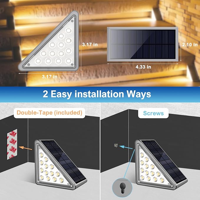 Solar Step Light Outdoor Stair Lights, Deck Lights Outdoor Powered IP65 Waterproof, 3000K Warm White Solar Outdoor Step Light, Decor for Stair, Deck, Step, Porch and Outside Patio, 8 Pack