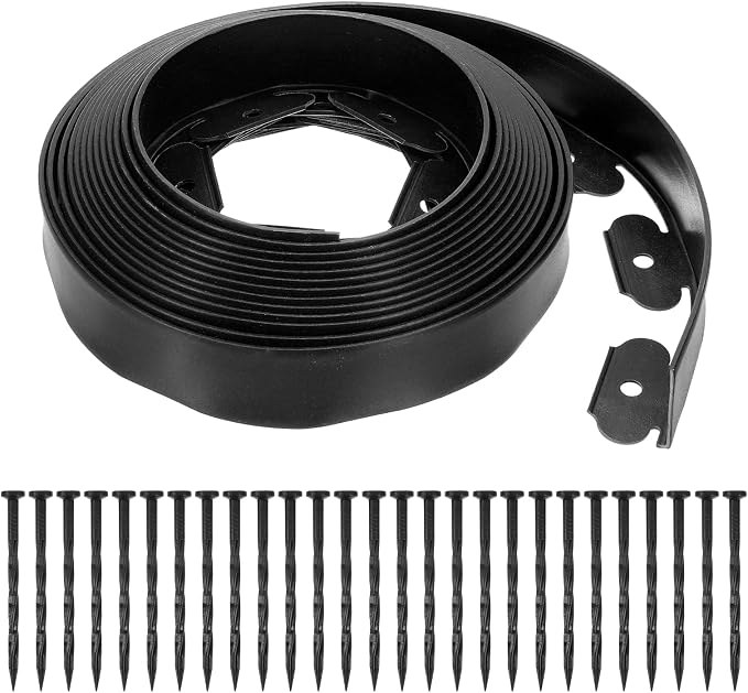 uxcell Landscape Edging, 1Pcs 30FT x 2" - Garden Edging Kit with 27 Stakes, Landscape Edging Border for Garden Lawn Flower Bed Yard Grass (Black)