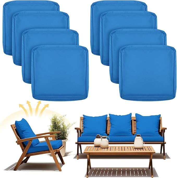 Mindsoft 8 Pcs 24"x24" Patio Cushion Covers Outdoor Cushion Covers Replacement High UV Resistant Anti Slip Waterproof Patio Chair Seat Slipcovers for Outdoor Furniture(Bright Blue)