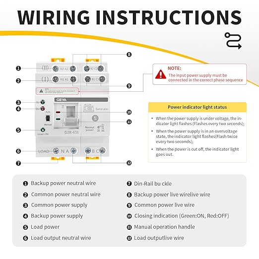 GEYA 2P 63A AC220V Automatic Transfer Switch,ATS Dual Power Auto Transfer Switch,Uninterruptible Millisecond-Level ATS,DIN Rail Mounting（G2R 2P 63A AC220V）