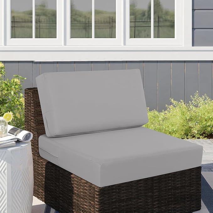 idee-home Outdoor Chair Cushions for Patio Furniture, Outdoor Seat Cushion | Waterproof Hampton Bay Deep Seat Replacement Couch Chair Cushions for Garden Backyard Grey 26.5 x 26.5