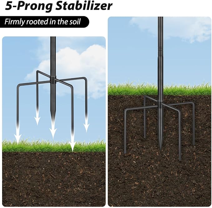 Bird Feeders Hanging Station, 196cm Wild Bird Feeder Poles and Hangers, Free Standing Feeding Station for The Garden, Heavy Duty Metal Double Shepherds Crooks Hooks for Lights Stand, Black, 2 Pack