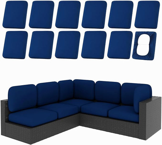 hyha 12Pcs Patio Cushion Covers, Stretch Outdoor Couch Cushion Covers Replacement, Washable Outdoor Chair/Sofa Slipcovers for Patio Furniture Cushions Protector with Elastic Bottom(Navy,Cover Only)