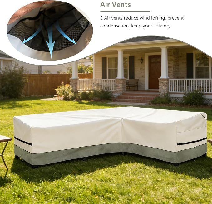 okcool Outdoor Sectional Cover,L-Shaped Patio Furniture Covers for 6-Seater Outdoor Sectional Furniture Couch 110"(85''L) x 32''D x 31''H, White&Grayish Green