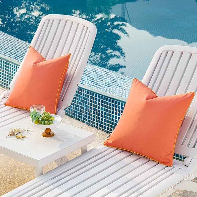 MIULEE Pack of 2 Outdoor Waterproof Throw Pillow Covers Decorative Outdoor Pillowcases Piping Edge Water Resistant Cushion Covers for Patio Garden Couch Chair Tent Balcony, 18x18 Inch Coral Red