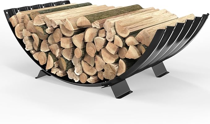 TBMLC 32 inch Diameter Sector Firewood Rack Storage -0.8MM Thick Galvanized Steel with Wave Pattern & 4 Stable Feet, Black Coated for Indoor/Outdoor Wood Storage (2.7FT Diameter)
