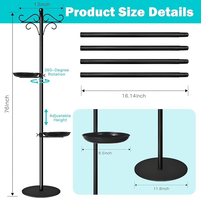 76" Thicken Shepherds Hooks for Outdoor - Double Shepherd Hooks for Outside with 2 Stands, Bird Feeder Pole with a Flat Base for Deck, Plant Stand Indoor, Wreath and Wind Chimes Hanger