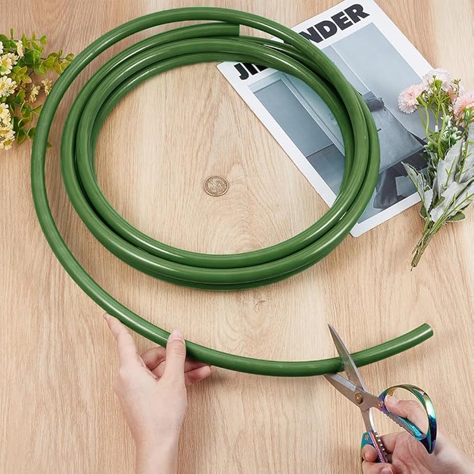 BENECREAT 16.4Ft Green Tubing Roll for Bundling Artificial Flower Stems, 0.47inch ID Flexible PVC Flower Stem Covers Pipe for Wedding Bouquet Corsage