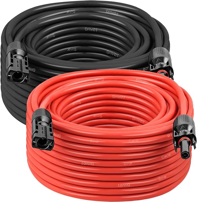 MOOKEERF Solar Panel Extension Cable - 10AWG 50FT Solar Wire with Waterproof Male & Female Connectors for RV, Home, Boat, Car (Red + Black)