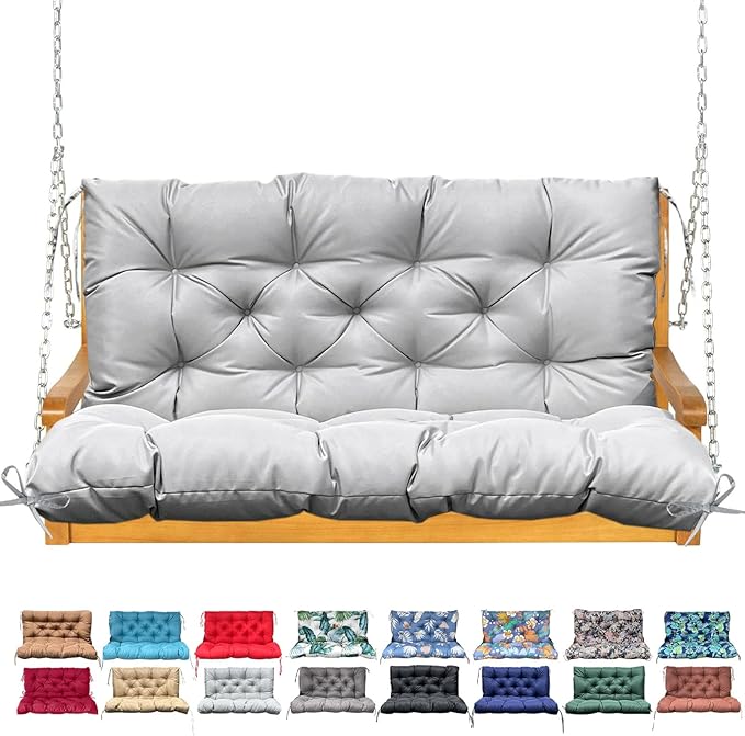 Porch Swing Cushion with Backrest,Waterproof Bench Cushion for Outdoor Furniture,2-3 Seater Replacement Thickened Swing Cushion with Ties,Patio,Outdoor,Backyard and Garden (Light Gray,60x40)