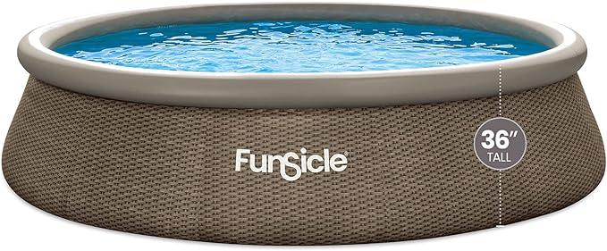 Funsicle 14' x 36" Quickset Round Inflatable Ring Top Outdoor Above Ground Swimming Pool Set with Pump and Cartridge Filter, Brown Triple Basketweave