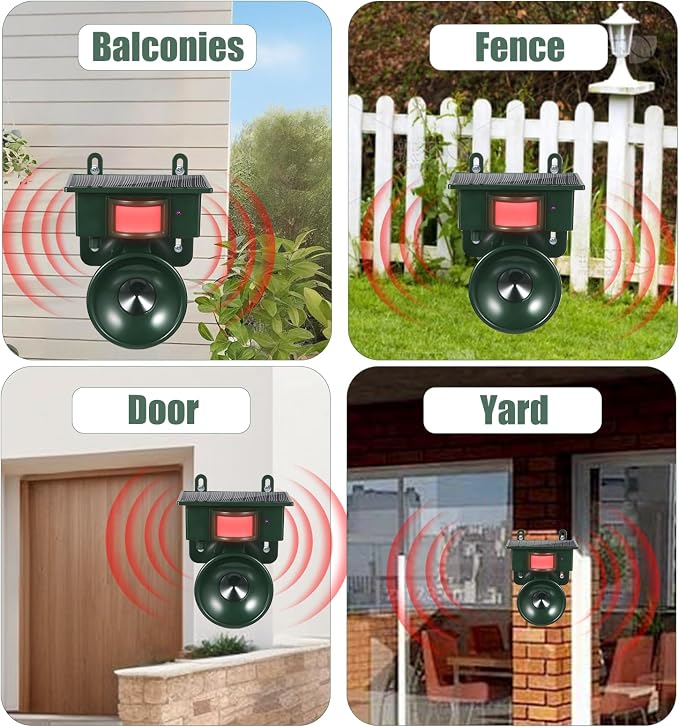 Upgraded Solar Ultrasonic Bird Repellent Devices Outdoor Bird Deterrents for Outside Patio Garden Pigeon Repellent for Balcony Keep Crows Sparrows Starlings Out of Fruit Trees,Swimming Pool,Roof