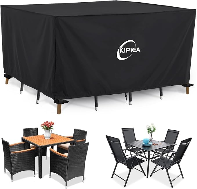 Kipiea Outdoor Furniture Covers Waterproof, 420D Heavy-Duty Patio Furniture Set Covers, No Tears Anti UV No Fading (58" L×34" W×28" H)