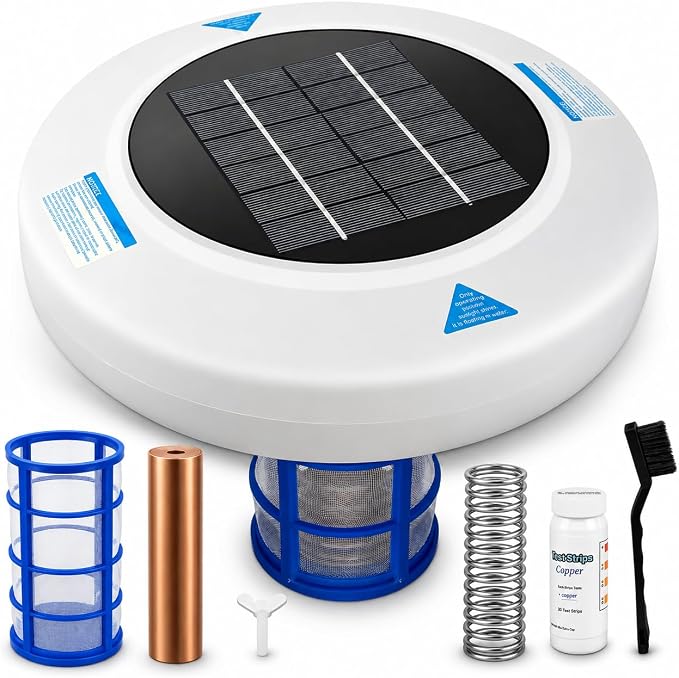 Solar Pool Ionizer for Inground & Above Ground Pools, Floating Solar-Powered Pool Maintenance System with Copper Anode, Helps Reduce Maintenance Effort, Up to 45,000 Gallons