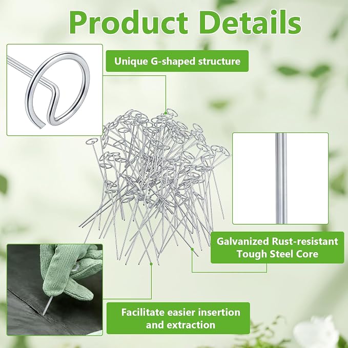 200pcs Landscape Fabric Pins G-Shape Staples Galvanized Carbon Steel Garden Stake Not Easy to Bend 6in x 1.2in Weed Barrier Fabric Stakes for Garden Yard Plant Cover Christmas Outdoor