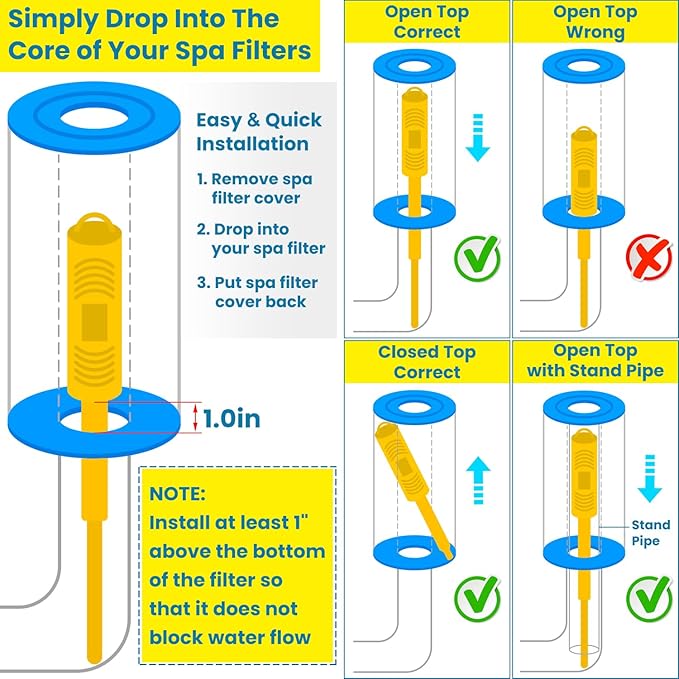 Replacement for Nature2 W20750 Spa Mineral Sticks Hot Tub in-Filter Cartridge Last for 4 Months Universal for Hot Tub Spa Swimming Pool All Spas Flow Rates Up to 1000 Gallons (Yellow 8-Pack)