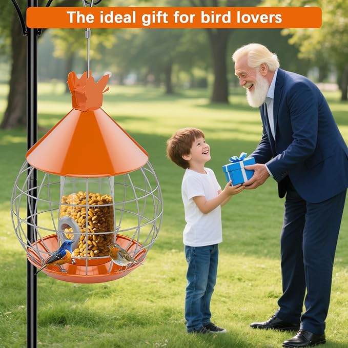 Caged Bird Feeder Squirrel Proof,Large Hanging Metal Bird Feeder for Outdoor,Easy to Fill & Detachable Cleaning,Attract Small Wildbirds,Wrens Finches Chickadee