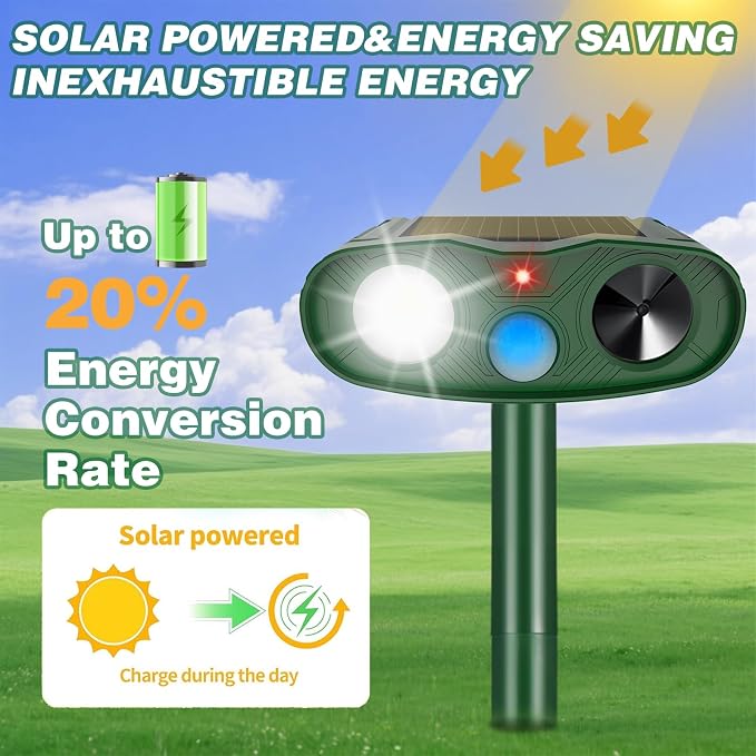 4Pack Ultrasonic Cat Repellent Outdoor Bear Repellent Devices,Solar Animal Repeller Motion Detection Rabbit Raccoon Squirrel Dog Squirrel Repellent Deterrent with LED Flash Lights for Yard
