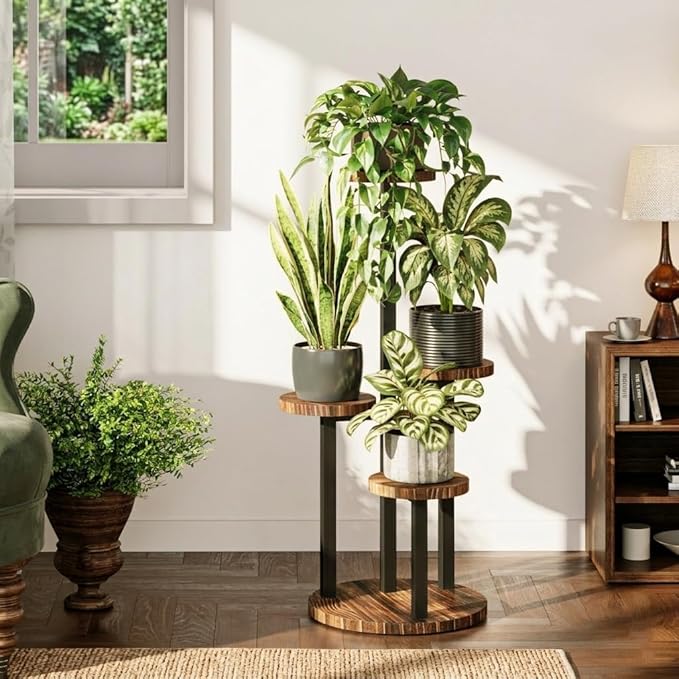 Bamworld Plant Tables Indoor Corner Plant Stand Tall Metal Wood Plant Shelf Outdoor Indoor Plant Table Rack 4 Tier Tier Plant Stand Garden Accessories for Living Room Balcony Patio