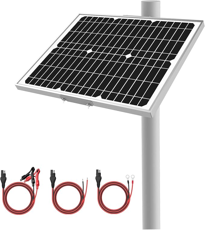 12V 20W Solar Battery Trickle Charger & Maintainer - Waterproof 20 Watt Solar Panel Built-in Ultra Smart MPPT Charge Controller + Adjustable Pole Mount Brackets for Pole Dia 1.5-3.0inch/40-80mm