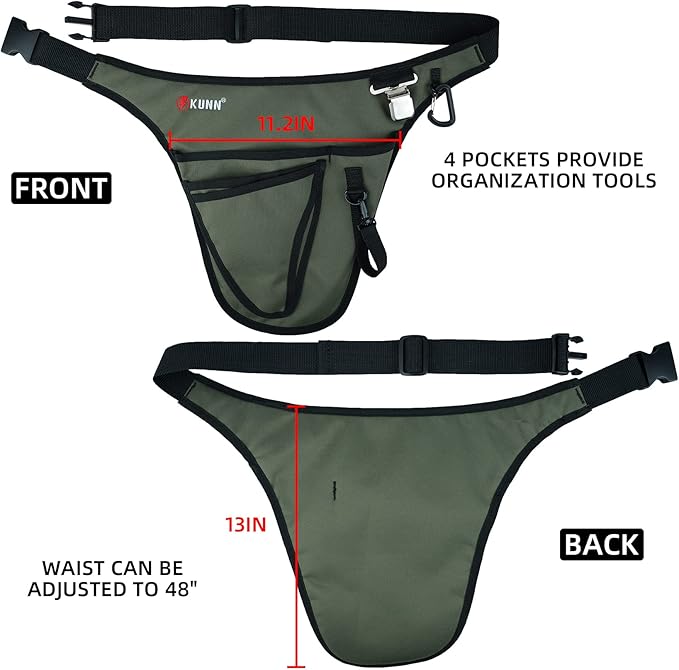 KUNN Garden Tool Belt,Durable Adjustable Tool Belt Waist Pouch with 4 Pocket for Women Men Gardeners Florist Army Green + Small Kneeling Pad 9"X6.5"X1" Mini Foam Kneeing Pad with 360°Hook