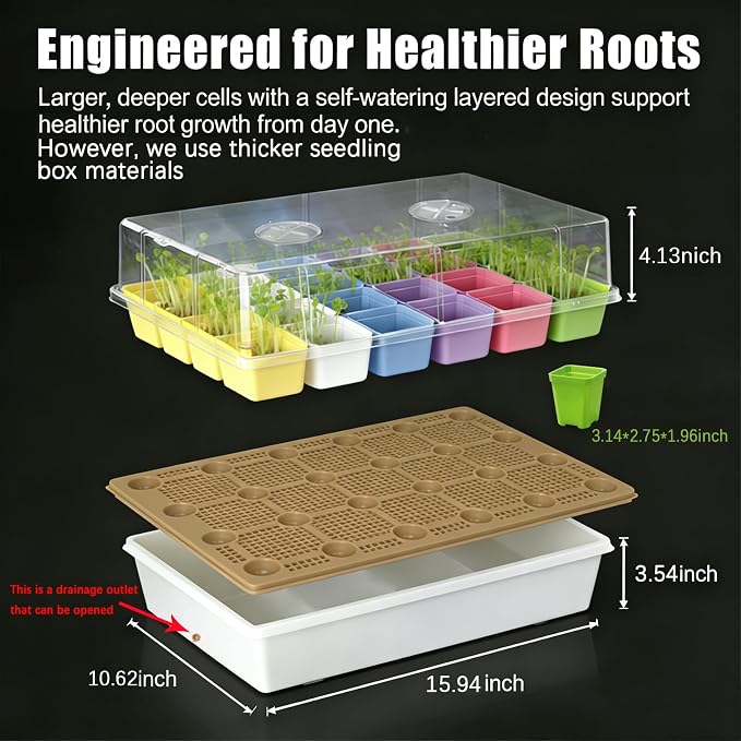 Self-Watering Seed Starter Tray with Grow Light and Heat Mat,Seed Starter Kit,Humidity Domes,Auto Timer,Flexible Brightness Seedling Starter Trays for Indoor Greenhouse Gardening Seed Germinator