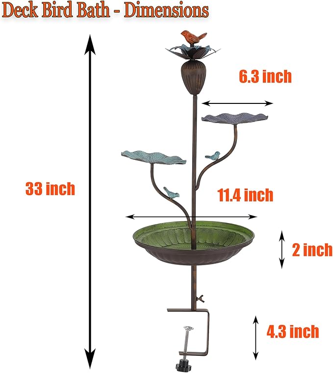 Lotus Theme Deck Railing Bird Bath Feeder Combo, Multi-Function Railing Bird Feeder & Bird Bath for Outdoor Use