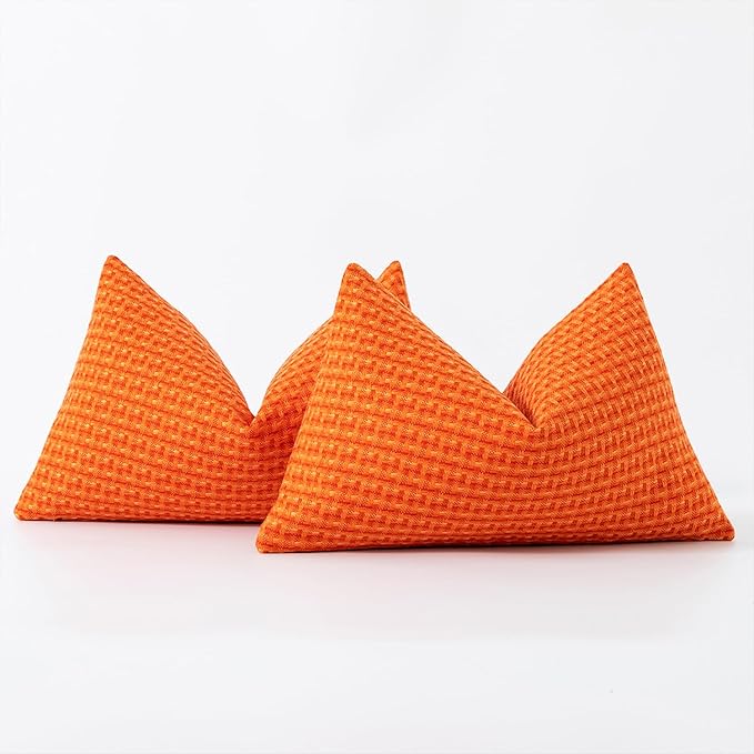 Kevin Textile Fall Outdoor Waterproof Throw Pillow Covers Pack of 2 Farmhouse Decorative Cushion Covers for Garden Patio Tent Balcony Bench Couch Sofa 12x20 Inch, Orange