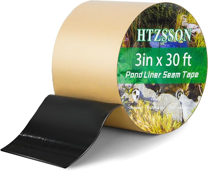 Pond Liner Seam Tape 3" x 30' - Double Sided Butyl Adhesive Tape for EPDM Liners, Waterproof Repair Patch for Ponds, Fish Ponds, Water Features & Outdoor Landscaping (Black)