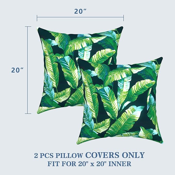 LVTXIII Outdoor Pillow Covers 20x20 Inch, 2 Pack Large Square Throw Pillow Cases, Fade-Resistant Cushion Covers for Patio Furniture Sofa, Garden Porch, Hanalei Lagoon