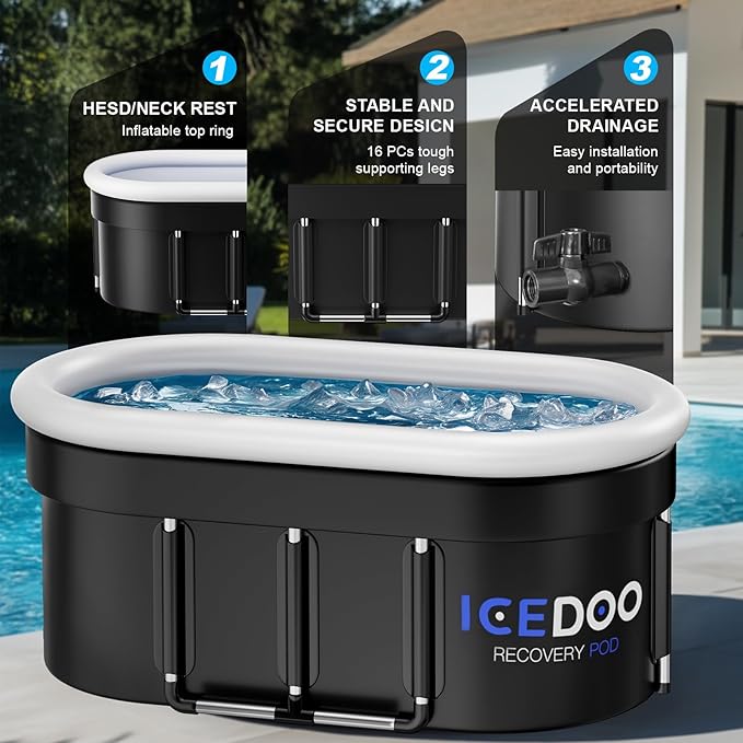 Wxtkkom Upgraded 175-Gal Oval Ice Bath Tub with Air Ring, Portable Multi-Layered Cold Plunge Tub - Foldable & Inflatable, with Lid, for Athletes & Adults,Ideal for Home, Gym & Outdoor Use