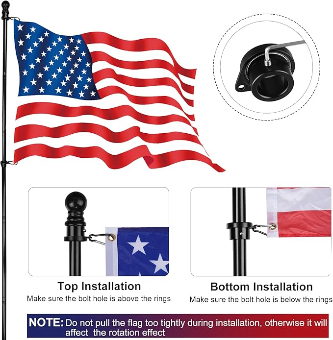 Bearing Steel Ball Flag Pole Rings, Tangle Free Aluminum Alloy Flag Pole Spinners, 360° Rotating Flagpole Rings with Carabiners, Fit Flagpole with 0.75-1inch Diameter, Flagpole Parts, 1 inch Black