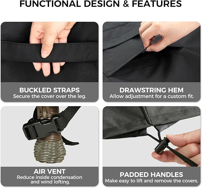 Loriano Patio Furniture Covers Set, 3 Piece Outdoor Furniture Cover Waterproof, 500D Heavy Duty Lawn Furniture Covers Set Black