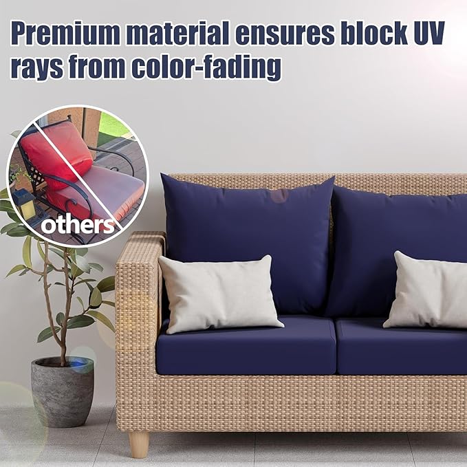 8Pcs Patio Stretch Cushion Covers, Outdoor Couch & Sofa Replacement Slipcovers for Patio Furniture Cushion Covers, Washable Reusable Furniture Protector, Square Large, Navy Blue