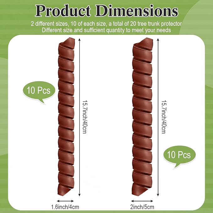 Wesiti 20 Pcs Tree Trunk Protector Plastic Spiral Trunk Tree Wrap Guard Bark Tube Protectors to Protect Bark Saplings from Deer Cats Rodents Rabbit Mowers (Dark Brown)
