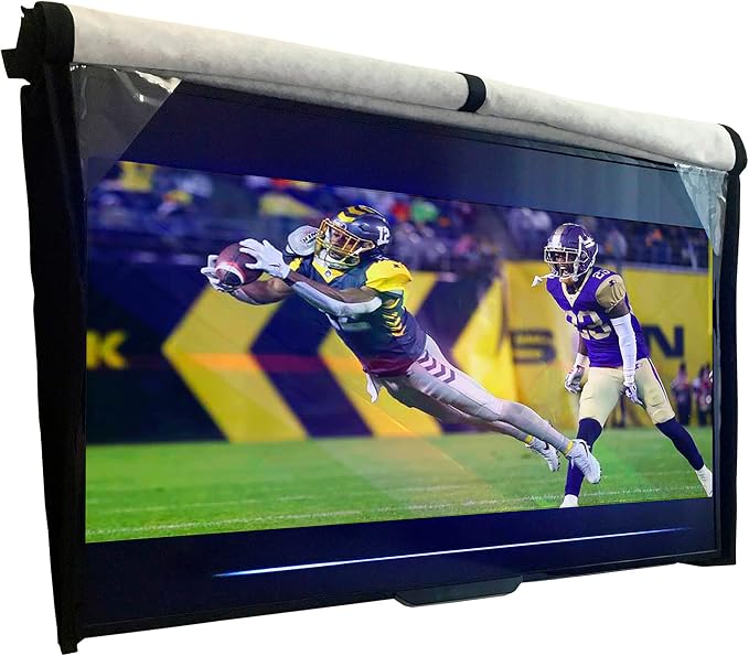 Outdoor TV Cover 48, 49, 50 inch - WITH FRONT FLAP - Weatherproof, Waterproof protection, Soft Interior, With Bottom cover - Black